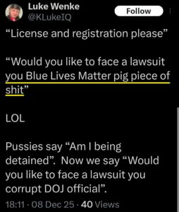 luke wenke x twitter screenshop antipolice 2025
