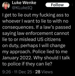 luke wenke x twitter screenshot antipolice antigovernment 2025
