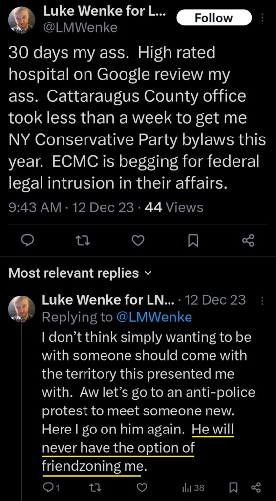 luke wenke x twitter screenshot ryan obsession incel talk friendzone