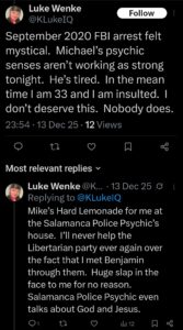 luke wenke x twitter screenshot ryan obsession michael crick psychic reading 2025