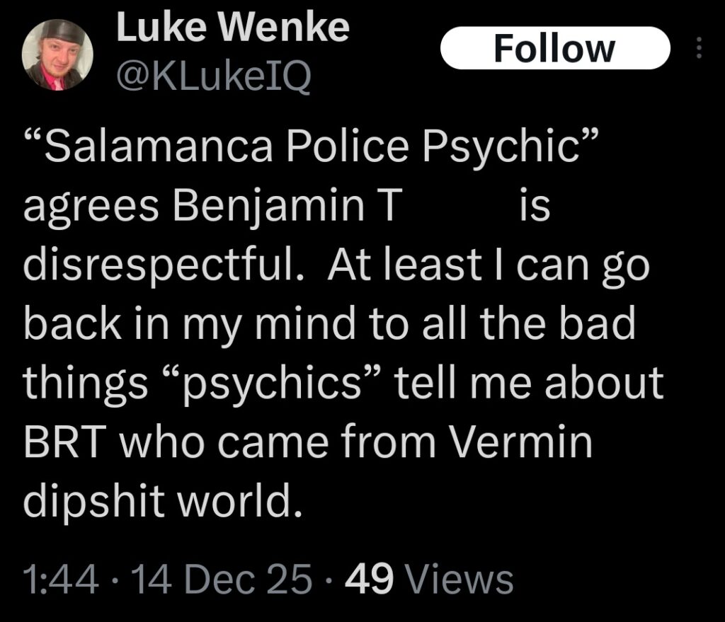 luke wenke x twitter screenshot benjamin ryan teeter obsession 2025