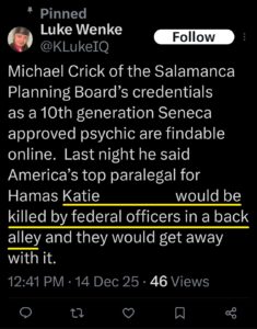 luke wenke x twitter screenshot katie obsession threats predictions plans death murder 2025