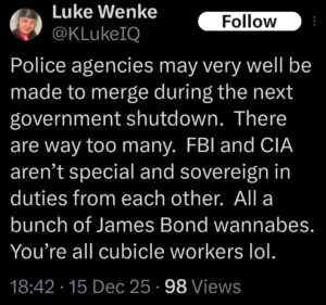 luke wenke x twitter screenshot antipolice antigovernment 2025