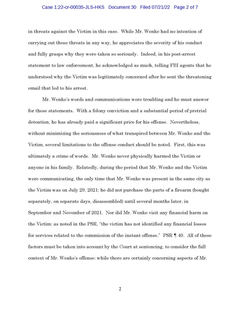 usa v. luke wenke sentencing memorandum july 2022