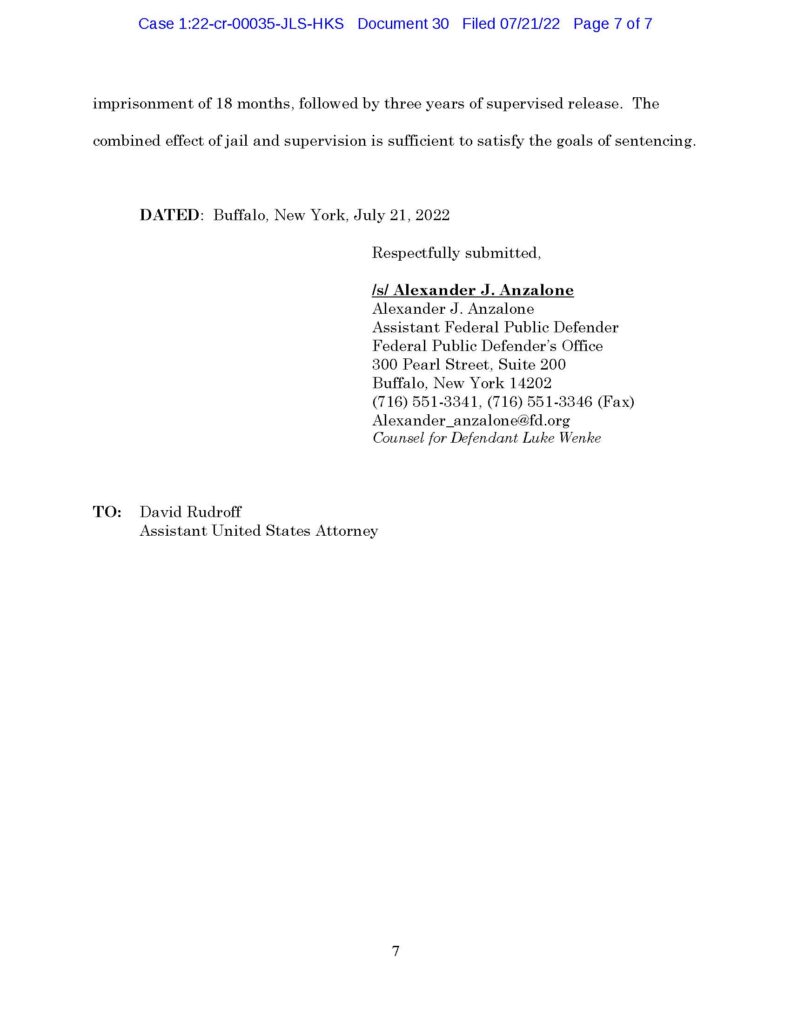 usa v. luke wenke sentencing memorandum july 2022