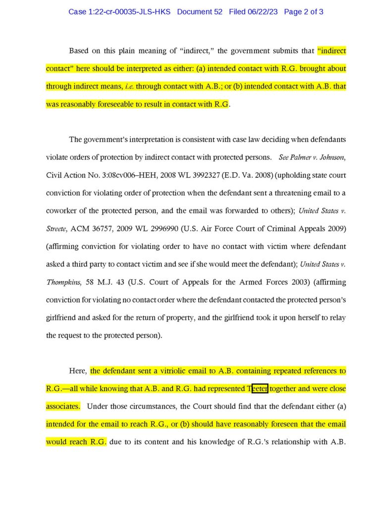 the us government's argument that luke wenke violated probation through indirect contact 06-22-2023