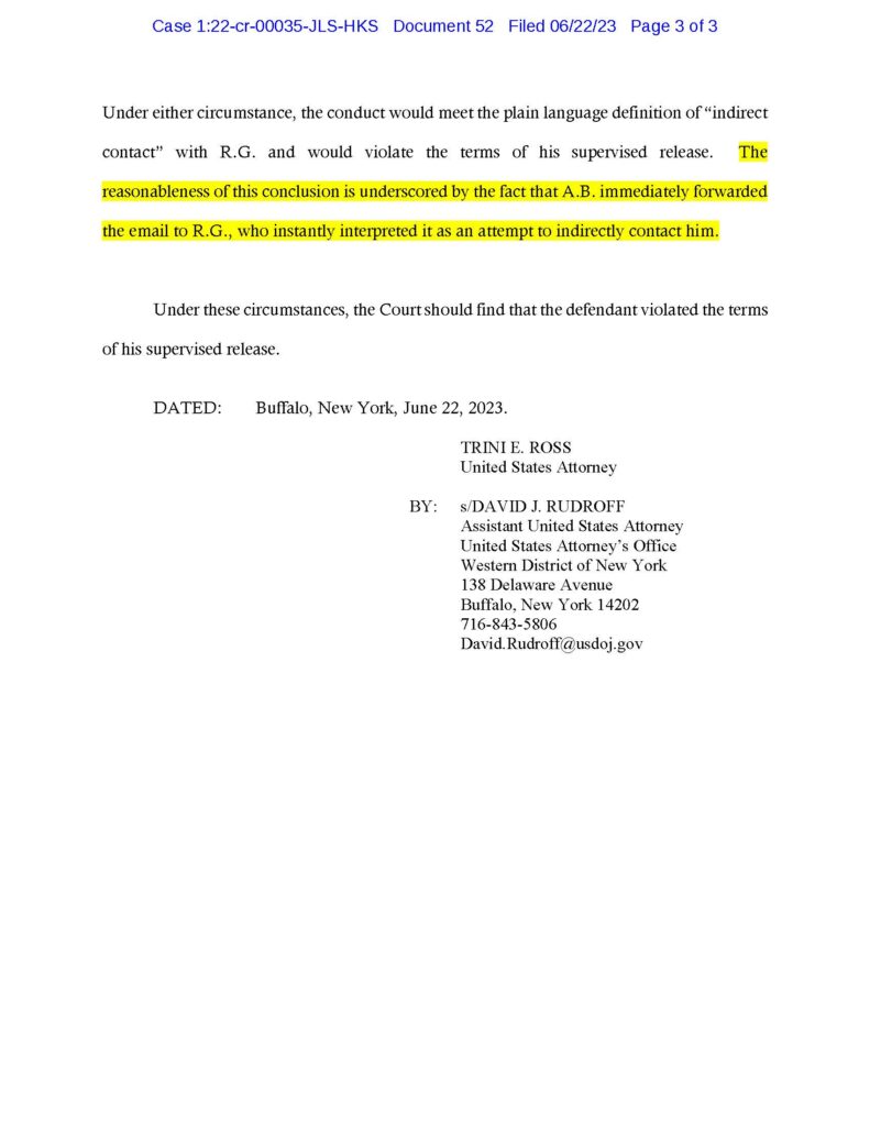 the us government's argument that luke wenke violated probation through indirect contact 06-22-2023