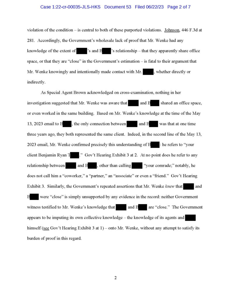 usa v. luke wenke defense argument that luke wenke did not violate probation by indirectly contacting victim