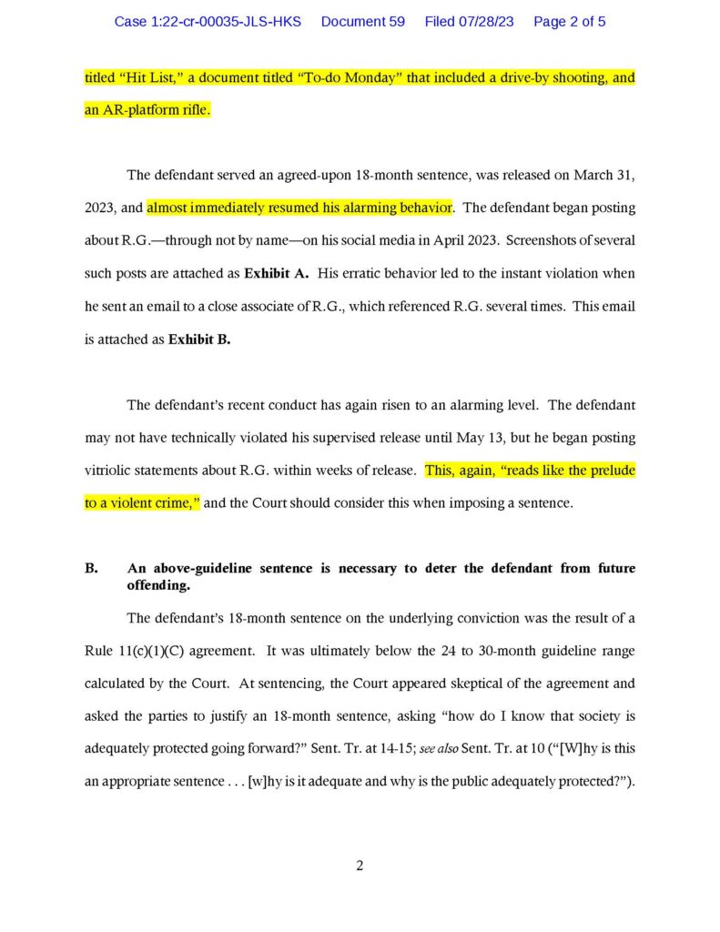 usa v. luke wenke sentencing memorandum for violating probation by contacting victim 07-28-2023