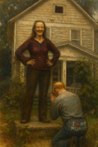 not luke wenke balding white man kneeling i love mommy pants ramshackle house worship