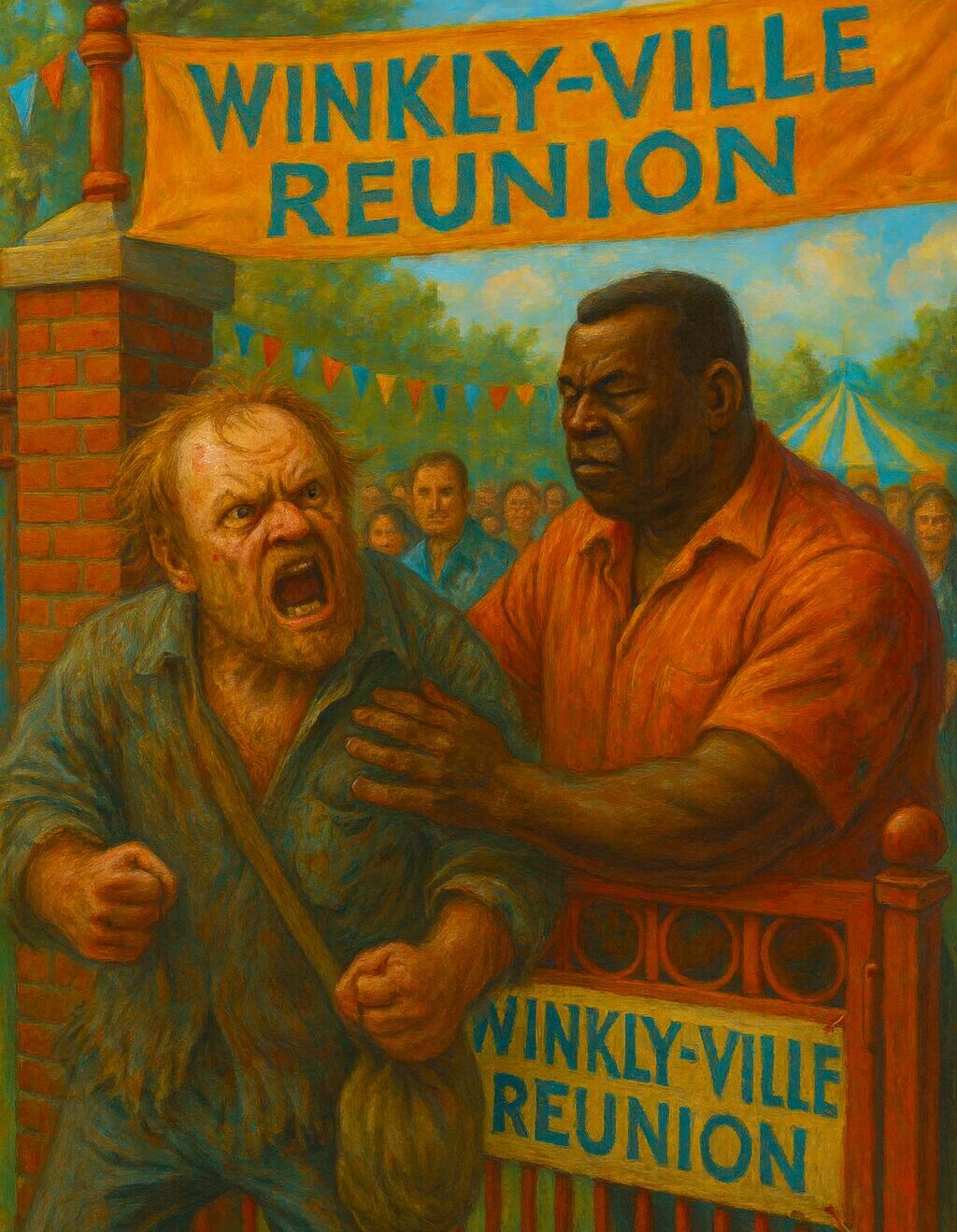 not luke wenke winklyville reunion security guard kicking out disheveled man