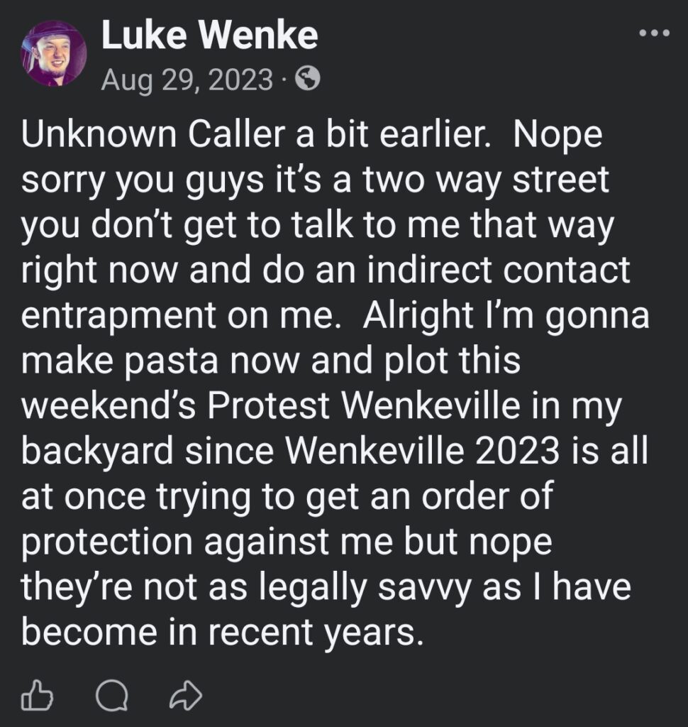 facebook luke wenke wenkeville reunion 2023 screenshot