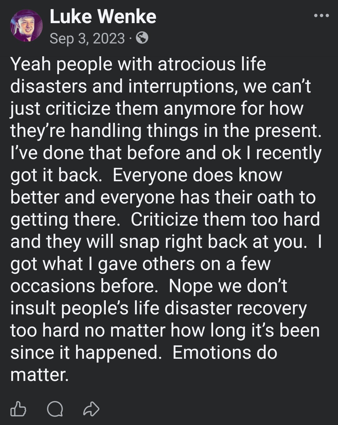 luke wenke facebook incel talk self-pity 2023