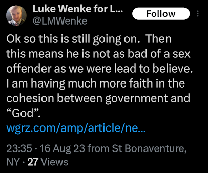 luke wenke obsessing over a sex offender on x/twitter august 2023