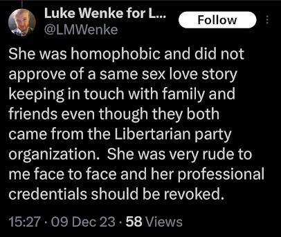 luke wenke falsely accuses ecmc hospital worker of homophobia x/twitter screenshot december 2023