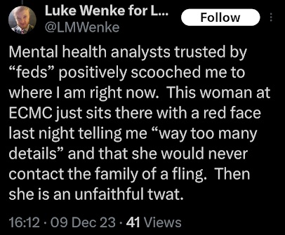 luke wenke blaming mental healthcare for his legal problems x/twitter screenshot december 2023