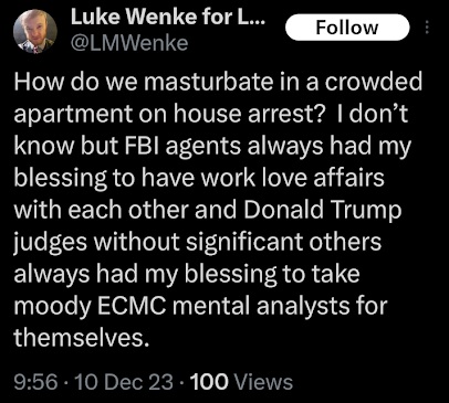 luke wenke talks about masturbating at his dads house while on house arrest x/twitter screenshot december 2023
