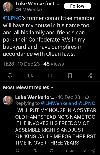 luke wenke wants to put his house in stalking victim benjamin ryan teeter's name december 2023 x/twitter screenshot