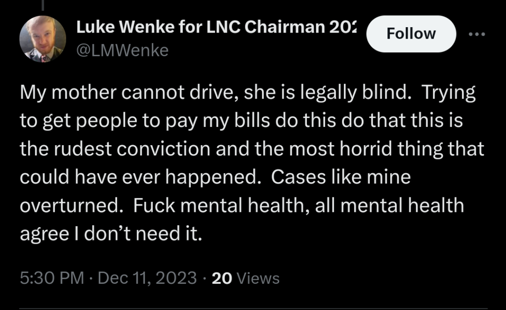 luke wenke complaining that his mommy can't drive december 2023