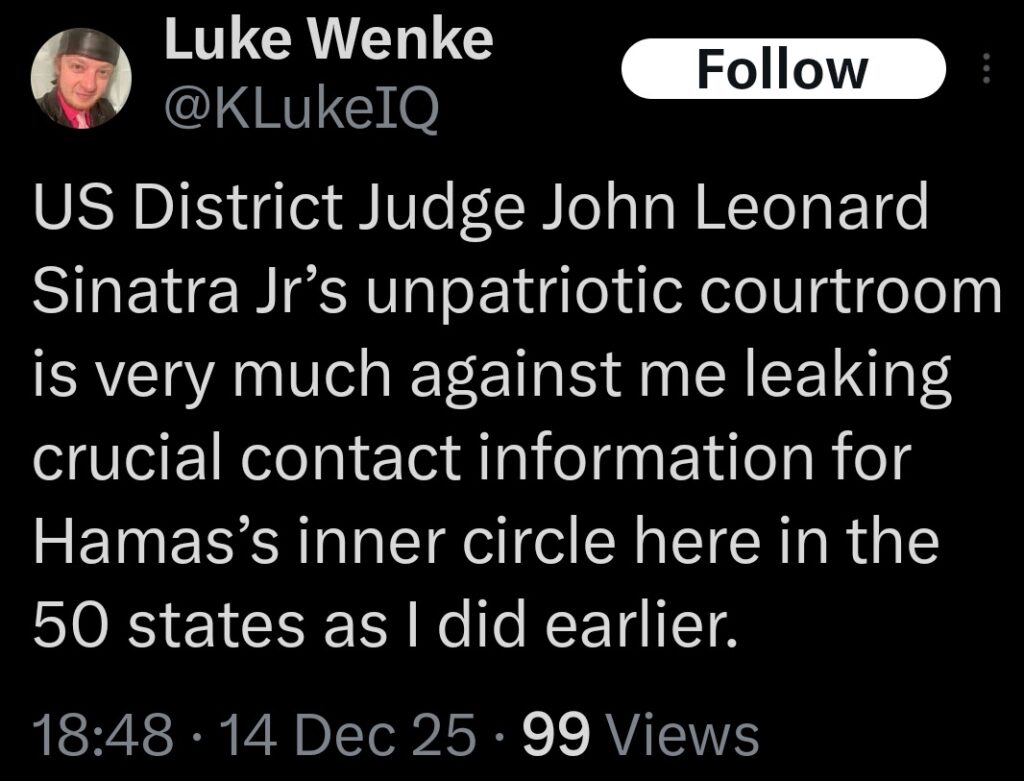 luke wenke ex-twitter post threatening to leak stalking victims' personal information december 2025