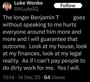 luke wenke x twitter screenshot ryan obsession plans and predictions 2025