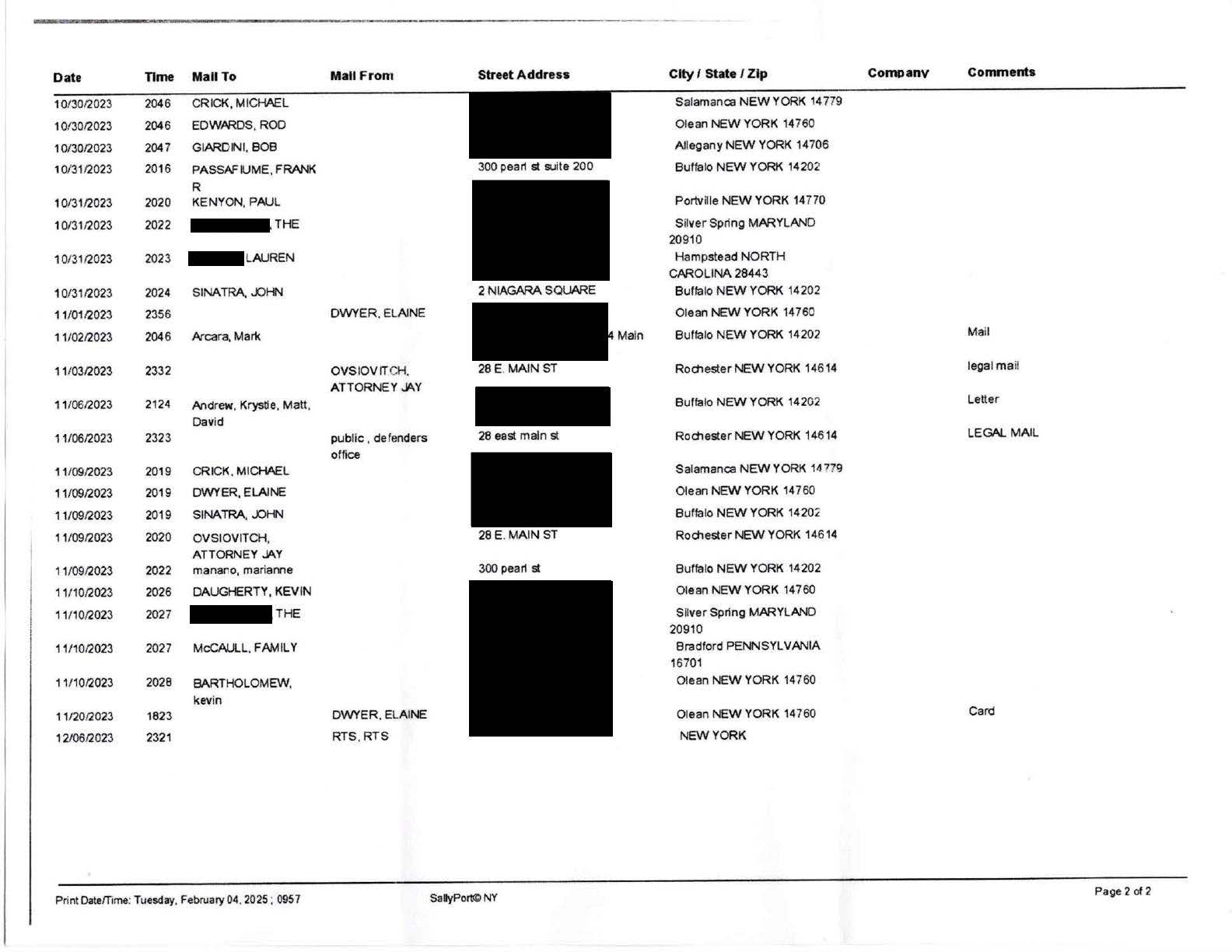 records detailing luke wenke's time at the cattaraugus county jail in little valley, ny from 10-04-2023-12/09/2023