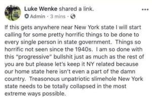 luke wenke 2020 facebook post threatening violence against liberals