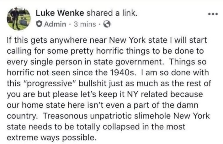 luke wenke 2020 facebook post threatening violence against liberals