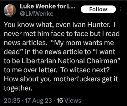 luke wenke bitching about ivan hunter terrorist august 2023