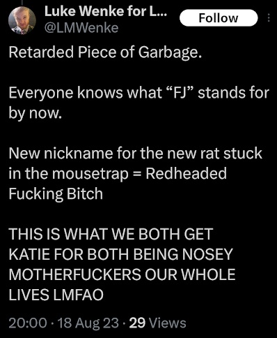 luke wenke taunting stalking victims katie and ryan teeter august 2023 x/twitter screenshot