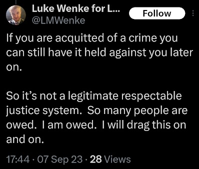 luke wenke feels owed by the justice system x/twitter screenshot september 2023