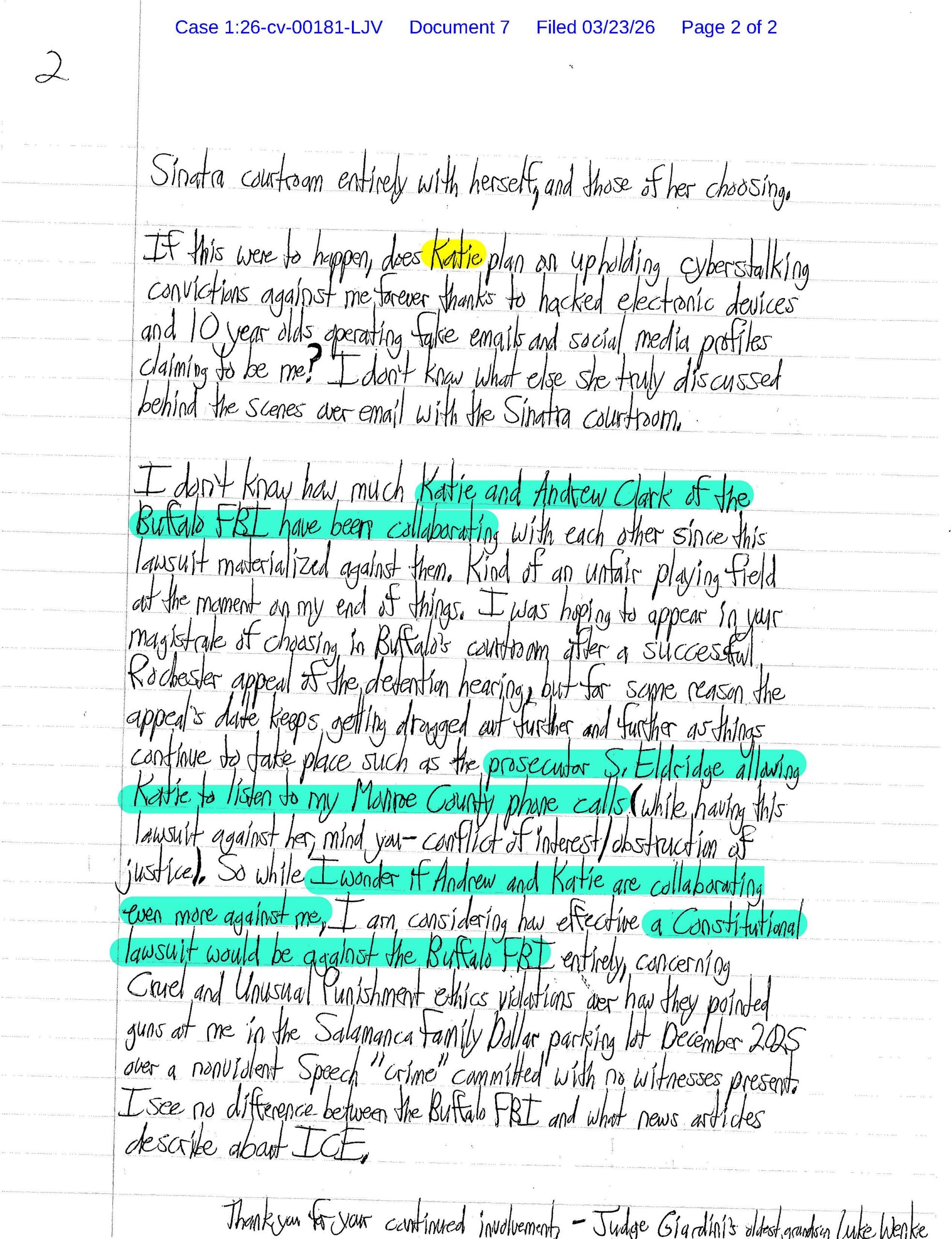letter from luke wenke to the court about lawsuit against stalking victim katie valentine 