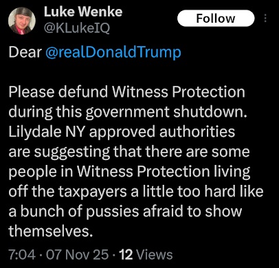 Luke Wenke thinks stalking victim ryan teeter joined witness protection november 2025