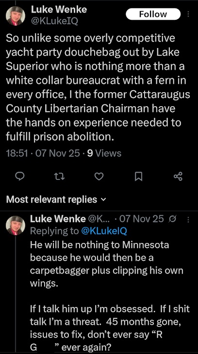 luke wenke taunting his cyberstalking victim one day after probation ended 2025