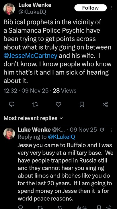 luke wenke tweet to jesse mccartney making irrational and delusional demands november 2025