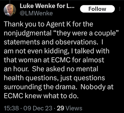 luke wenke thanking fbi agent for mistaking his stalking of ryan teeter as a relationship x/twitter screenshot december 2023