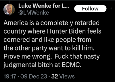 luke wenke calling america a "completely retarded country" and complaining about being psychologically evaluated