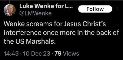 luke wenke crying for jesus to help him december 2023 x/twitter screenshot