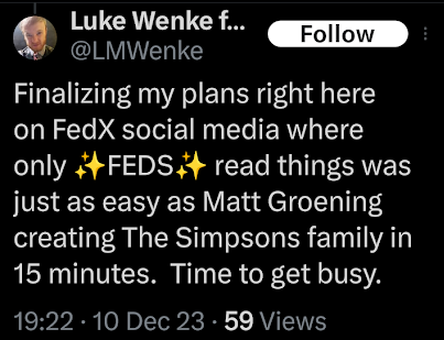 luke wenke taunting federal authorities in an x/twitter post december 2023