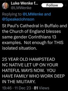 Luke Wenke obsessive facebook post about romantic obsession Ryan Teeter december 2023