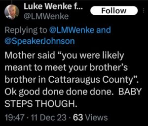 luke wenke x twitter post about his mom december 2023