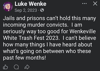 luke wenke calls his family white trash and says murders will happen x/twitter screenshot september 2023
