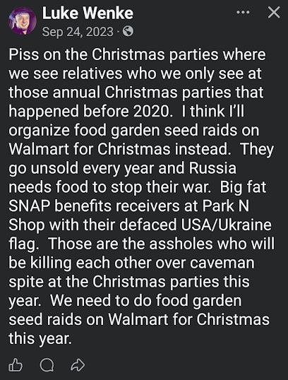 luke wenke wants to steal plant seeds from walmart x/twitter screenshot september 2023