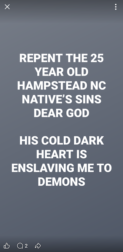 luke wenke facebook post taunting stalking victim benjamin ryan teeter screenshot december 2023