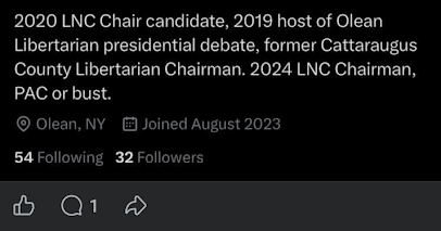 screenshot of a december 2023 luke wenke facebook post about running for libertarian chairman