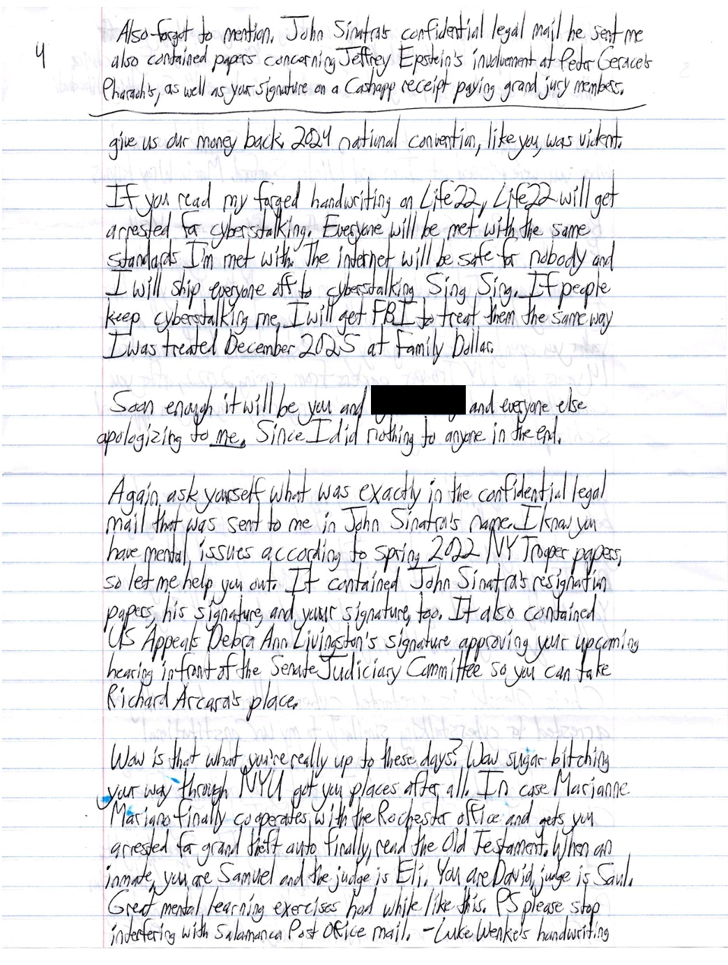 a harassing letter from luke wenke to stalking victim katie march 2026