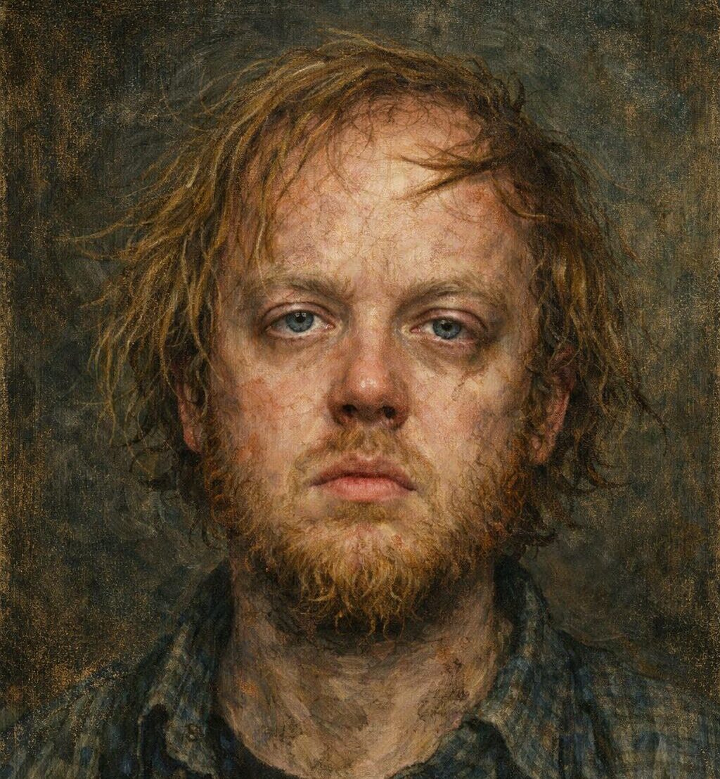 A generic white man, disheveled and dirty