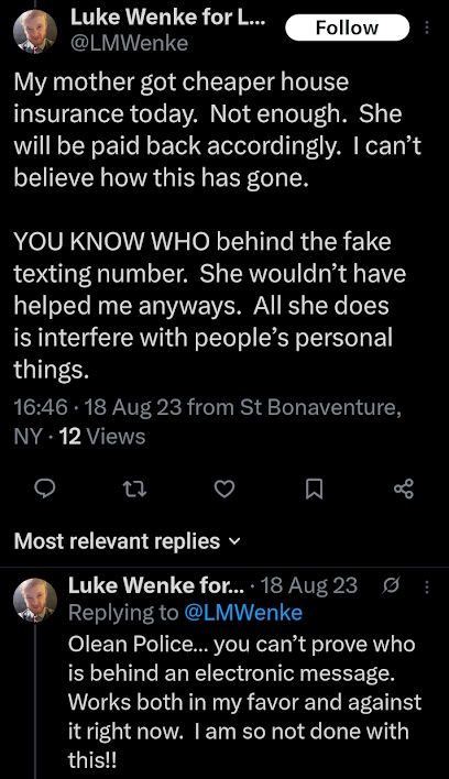 luke wenke complaining about his stalking victims and bragging about his mommy