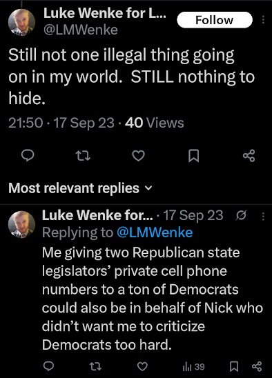 luke wenke taunts the authorities saying he did nothing illegal x/twitter screenshot september 2023