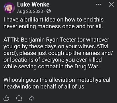 luke wenke demands contact from stalking victim benjamin ryan teeter august 2023 facebook screenshot